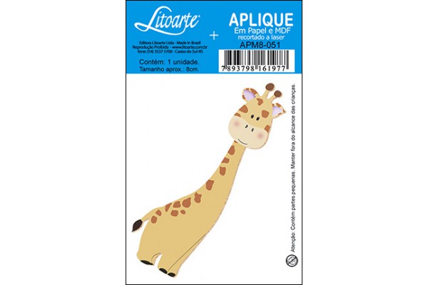 APLIQUE EM PAPEL E MDF ALT 08CM LITOARTE GIRAFA